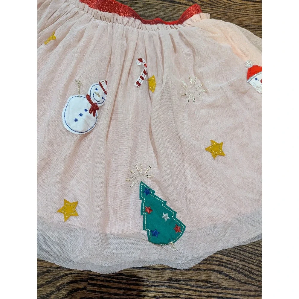 Mini Boden Skirt Pink Tulle Santa Snowman Christmas Holiday Sz 9-10 Embroidered